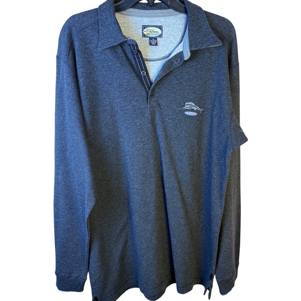 Tommy Bahama Mens Long Sleeve Polo Shirt Charcoal Gray‎ Marlin Relax Size M